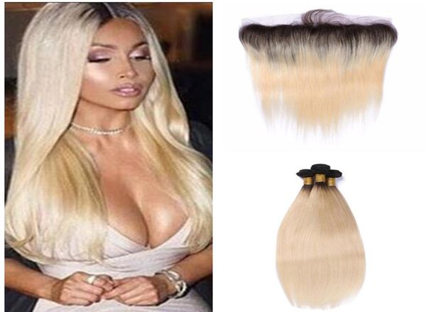 

ombre blonde hair with lace frontal 1b 613 sliky straight human hair bundles with 134 full lace frontal brazilian virgin hair 8a 2288809, Black;brown