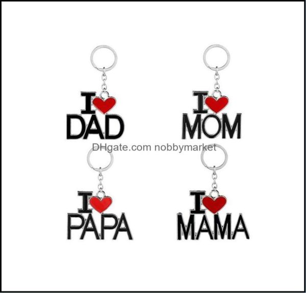 

key rings jewelry enamel alloy i love mom dad papa mama heart pendant keyrings fathers day mothers gifts keychain drop delivery 208164396, Slivery;golden