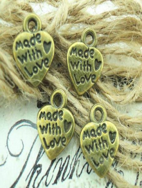 

500pcs antique bronze silver alloy made with love heart charms pendant 9x11mm3238437