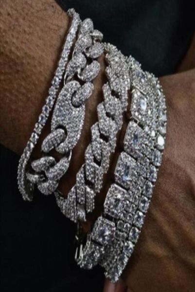 

hbp hip hop bling iced out crystal cuban link bracelet for women men gold silver color full rhinestones miami jewelry 2207118531203, Black