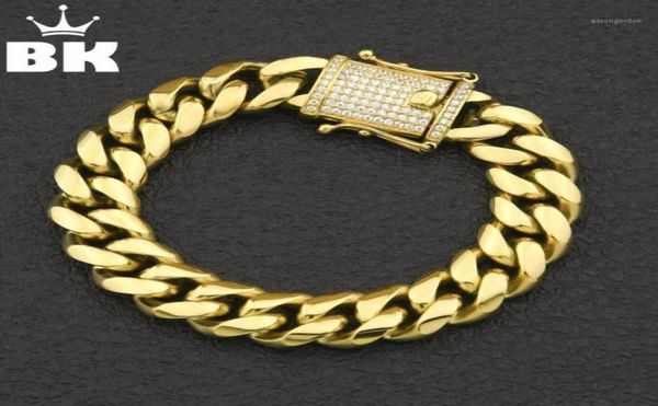 

12mm14mm cz stainless steel curb cuban link bracelet gold silver plated hiphop micro paved cz mens miami bangle 7inch8inch13130905, Black