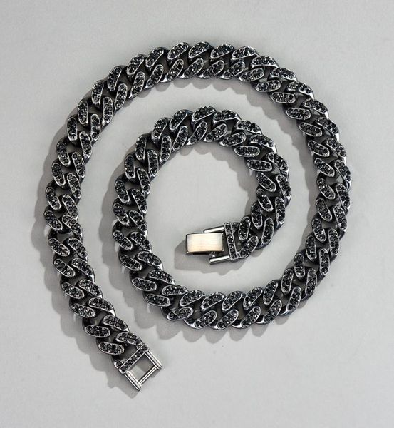 

new fashion hip hop tennis cuban necklace jewelry bling liced out black rhinestone alloy bold cuban chain hiphop bracelet anklet s4864390