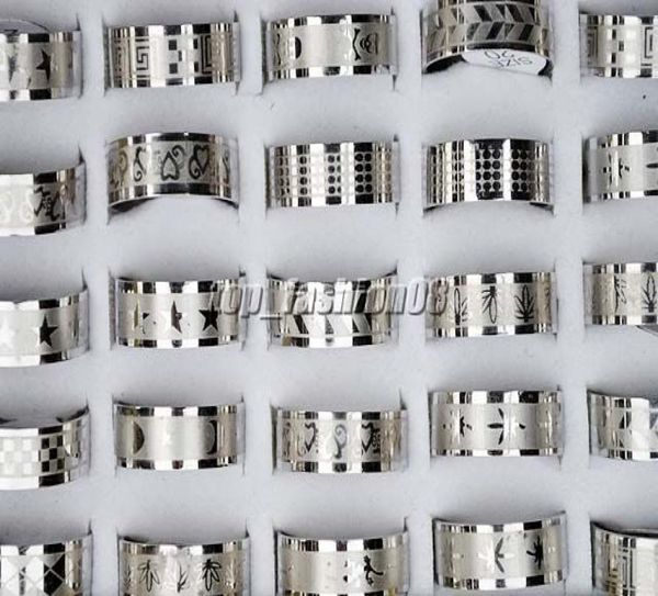 

50pcs stainless steel mixed design mens rings jewelry 1722mm r1584194481, Silver