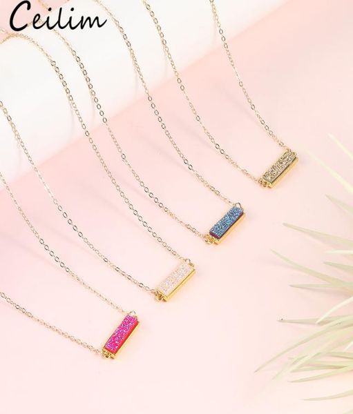 

new fashion resin druzy necklace for women gold plated chain statement colorful rectangle stone pendant choker necklace jewelry wh5955622, Silver