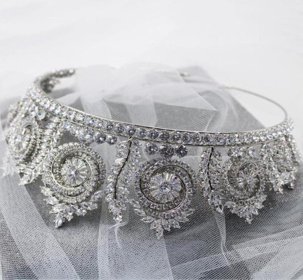 

women wedding cz cubic zirconia tiaras and crowns for bride prom quinceanera party hair zircon headpiece bridal accessories6179372, Silver
