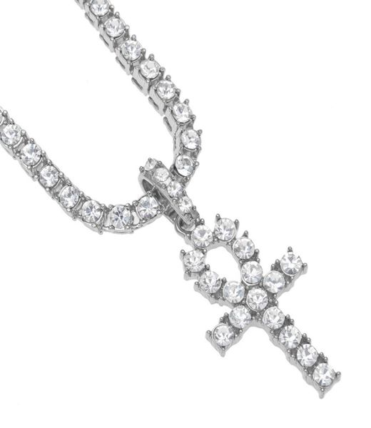 

new arrival egyptian ankh key of life pendant necklace goldsilver color with bling rhinestones fashion vintage hip hop jewelry2809649, Silver