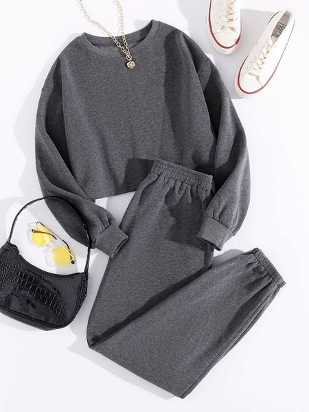 

women's thermal lined solid sweatshirt with sweatpants, White