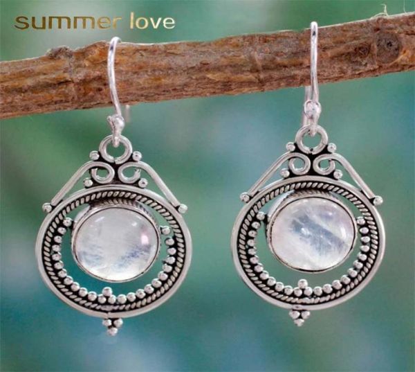 

new arrival moonstone vintage pendant dangle earring for women waterdrop round oval shape diamond elagant jewelry gift7165672, Golden;silver