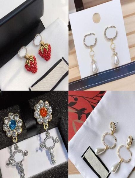 

20style new women brand desinger studs letter stainless steel earrings pearl small crystal rhinestone wedding party fashion jewelr2794162, Golden;silver