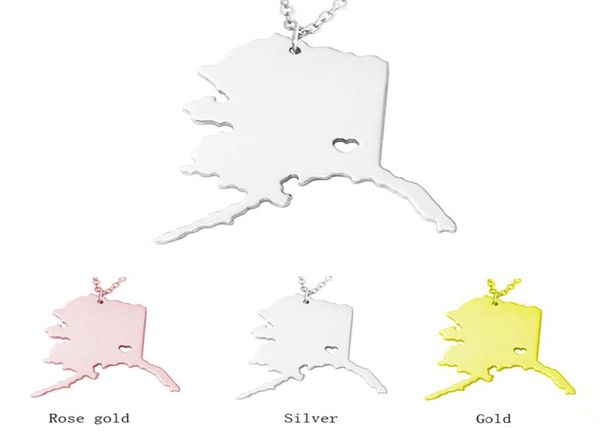 

whole fashion alaska state charm necklace 18k rose gold ak state card necklaces the state shaped necklace with a heart3053709, Silver