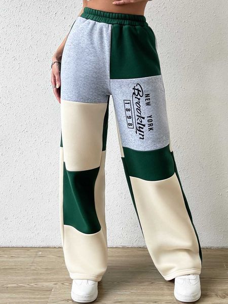 

women's letter graphic colorblock sweatpants, White