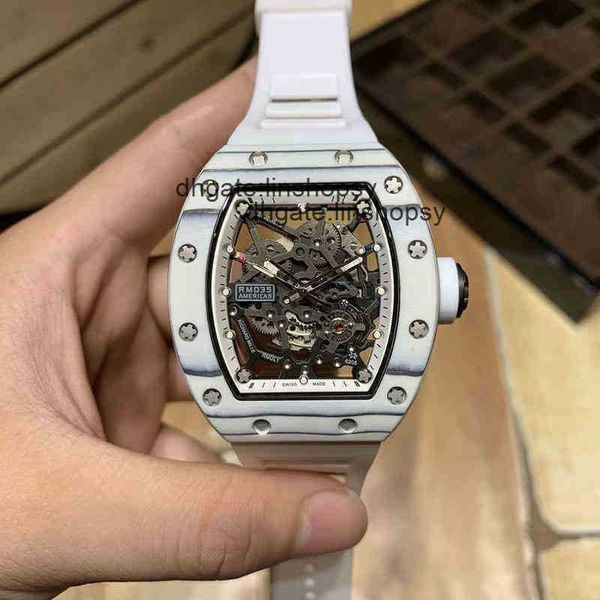 

awatch date richa milles business leisure rm035 automatic mechanical watch white carbon fiber tape trend men, Slivery;golden