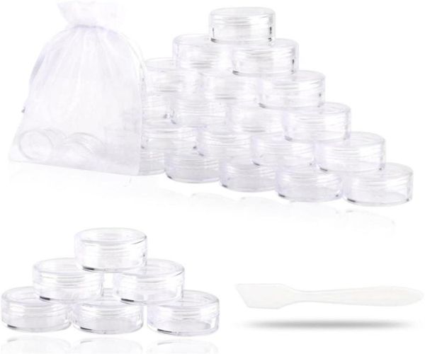 

5g clear empty cosmetic containers jars sample pots bottles travel pots for cream lotion lip balm with mini spatu and 10pcs organza b253y249