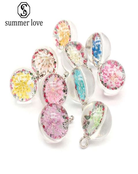 

unique design ball shape 20mm dried flower glass pendant charm for necklace earring harajuku style transparent diy jewelry charm7317620, Bronze;silver