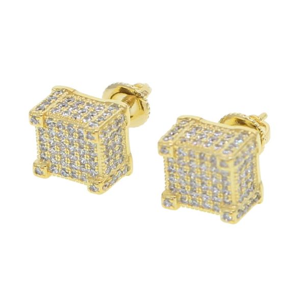 

geometric micro pave cz screwback earring for girl women men boy lab diamond hiphop clear cz sparking bling screwback studs ear je4903769, Golden;silver