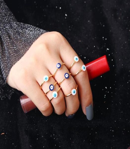 

8pcsset gold color boho evil eye ring for women punk jewelry sterling party fashion wedding girl lover bague femme classic rings 5210102, Silver