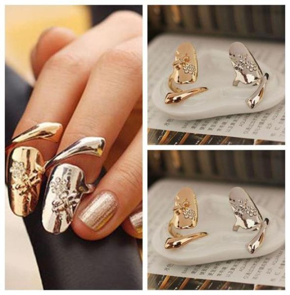 

120pcs/lot exquisite cute retro queen dragonfly design rhinestone plum gold/silver ring finger nail rings 65251119193