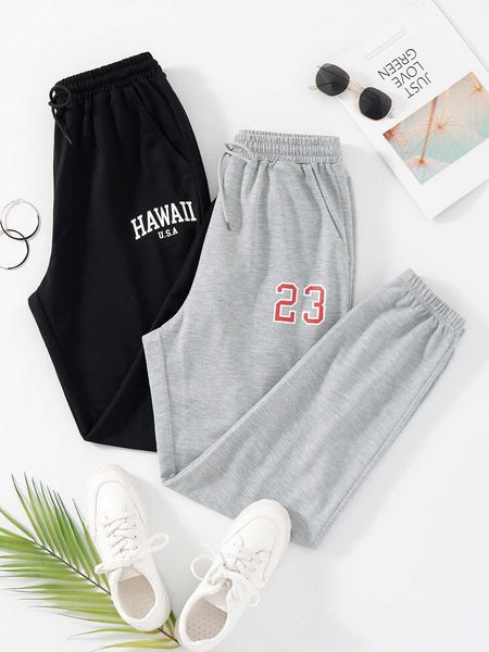 

women's 2pcs letter graphic drawstring waist sweatpants, White