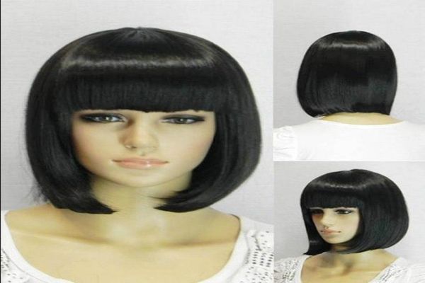

new beautiful short black straight bob full wigs0123456014901
