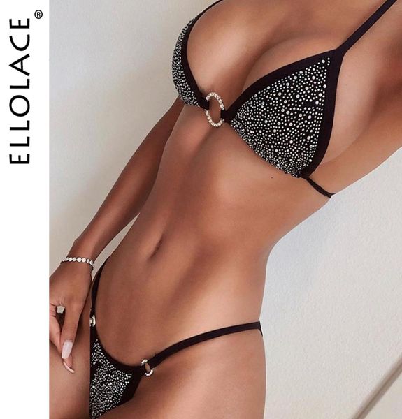 

ellolace diamond underwear bra party set women deepv halter sets female 2 piece lette and thong fashion black whitex11223427428, Red;black