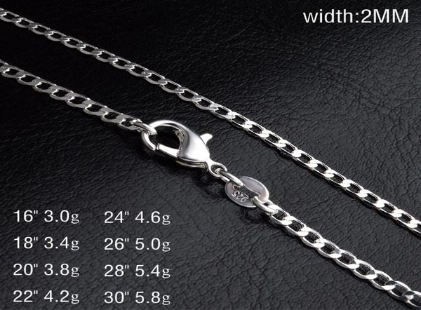 

2mm flat chain necklace 925 sterling silver sideway chains for women 16 18 20 22 24262830 inches mens fashion jewelry with lobs6418659