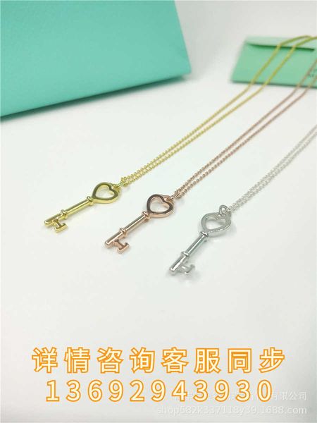 

original new tiffayffay s925 sterling silver v gold material fashion versatiffayle simple temperament love key pendant necklace, Black