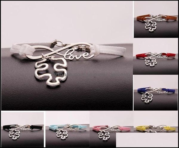 

charm bracelets jewelry autism awareness puzzle piece infinity love wish veet string rope wrap bangle for women men fashion friend1694876, Golden;silver