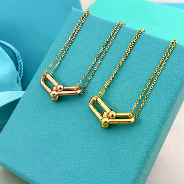 

original new tiffayffay horseshoe buckle u-shaped cross necklace women's diamond double ring chain collar light luxury fashion network, Black