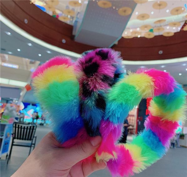 

women plush fuzzy headbands gilrs fur hairbands rainbow color hair bands hair accessories new year chirstmas party headband e122102746433, Slivery;white