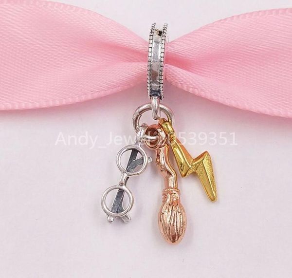 

andy jewel authentic 925 sterling silver beads herry potter glasses ninnbus 2000 & lighting bolt dangle charm charms fits european style jew, Black