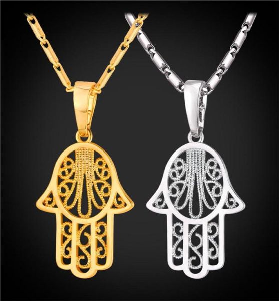 

new hamsa hand necklaces pendants goldsilver color arabic hand of fatima lucky gift crystal jewelry necklace5372526, Silver