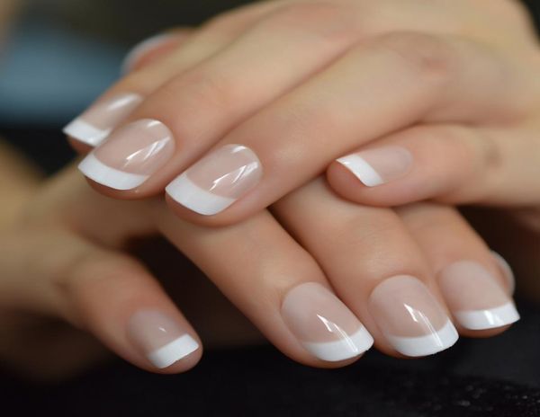 

summer short natural nude white french nail tips false fake nails uv gel press on ultra easy wear for home office wear1476817, Red;gold