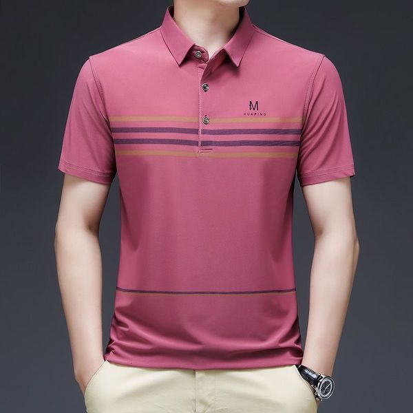 

men's polos summer poloneck slim short sleeve men t shirt multicolor striped breathable comfortable business basic polo clothing 2023 2, White;black