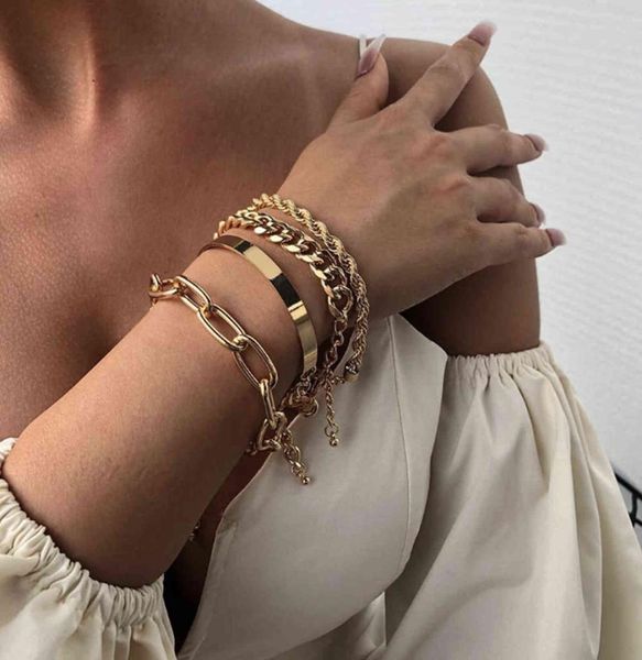 

new simple chain bracelet fashion mix and match bracelet hollowed out hand decoration overlay style combination1735724, Golden;silver