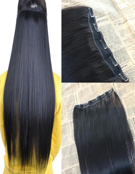 

natural black 1b one piece clip in hair extensions virgin human hair slik straight brazilian clip on extensions double weft hair 1647248