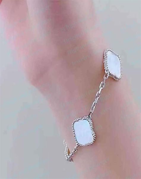 

925 silver fashion classic 4 four clover leaf 5 motifs charm bracelets bangle chain 18k gold agate shell motherofpearl for women2693548, Golden;silver