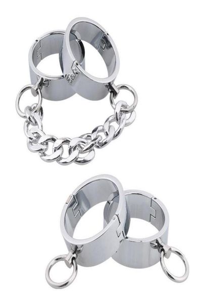 

20mm height stainless steel lock cuff metal handcuffs circle oval cuffs bracelets bangles ankle lockable bangle5984335, Black