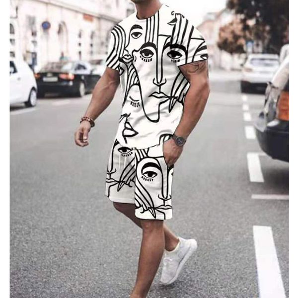 

men's tracksuits summer casual men sport tracksuit jogging fashion 2piece oversize outfit oneck pantsuit short sleeve suit designer clo, Gray