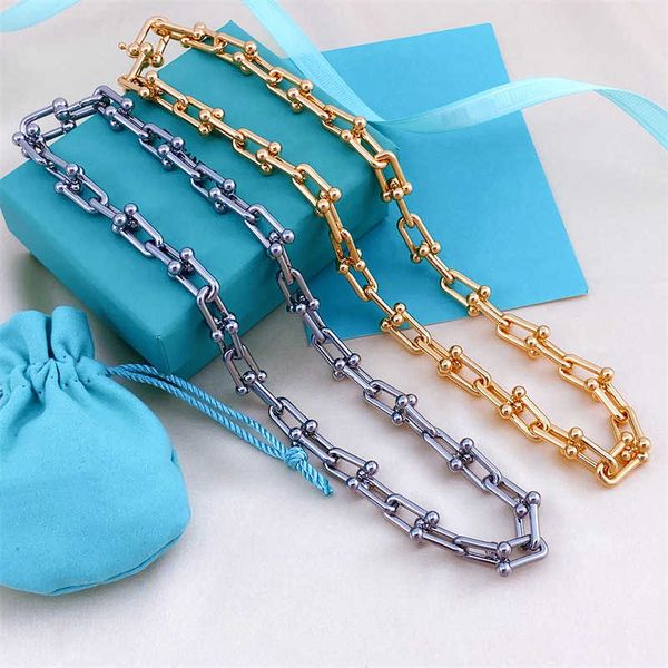 

high-quality tiffayffay u-shaped horseshoe chain men's necklace trendy brand personalized collarbone tiffaytanium steel light luxury tr, Golden;silver