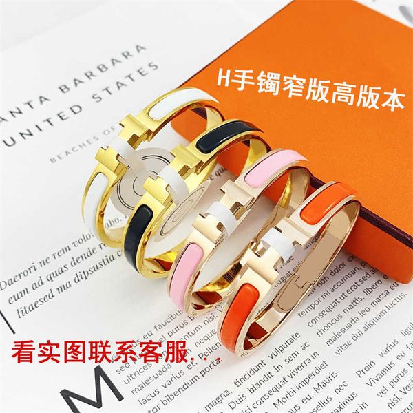 

buckle narrow high version enamel colored letter net red h fashion niche steel bracelet children, Golden;silver