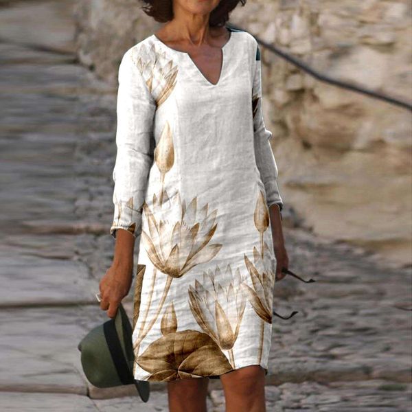 

womens spring and summer fashion painting printed v neck nine quarter sleeve multi color midi dress, Black;gray