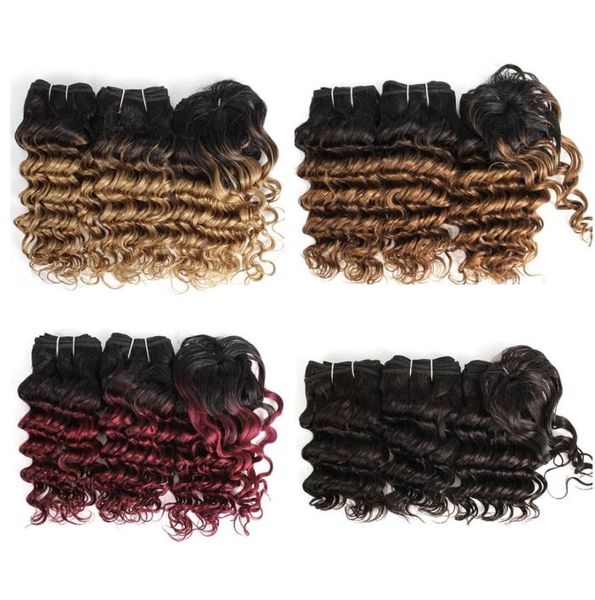

ombre human hair weaves indian deep wave curly hair bundles 810 inch 3pcsset blonde red wine human hair extensions 166gset4450533, Black;brown