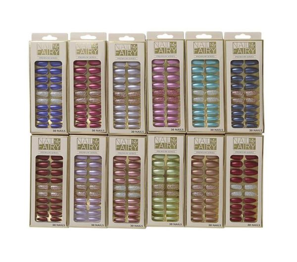 

false nails 24pcs metallic glitter fake nail tips with glue art manicure press on9037862, Red;gold