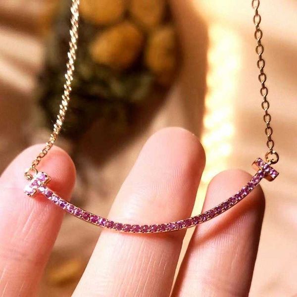 

original new 925 sterling silver smiling face necklace t series pendant 18k rose gold powder diamond collar chain colorless on valentiffayne, Black