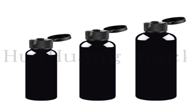 

50pcslot 100150200250ml empty flip lid plastic black bottle black cosmetic container travel lotion bottle4008683