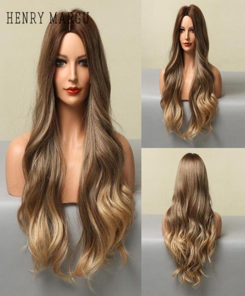 

synthetic wigs henry margu long brown blonde ombre wavy natural cosplay daily for women middle part hair wig heat resistant2874349, Black