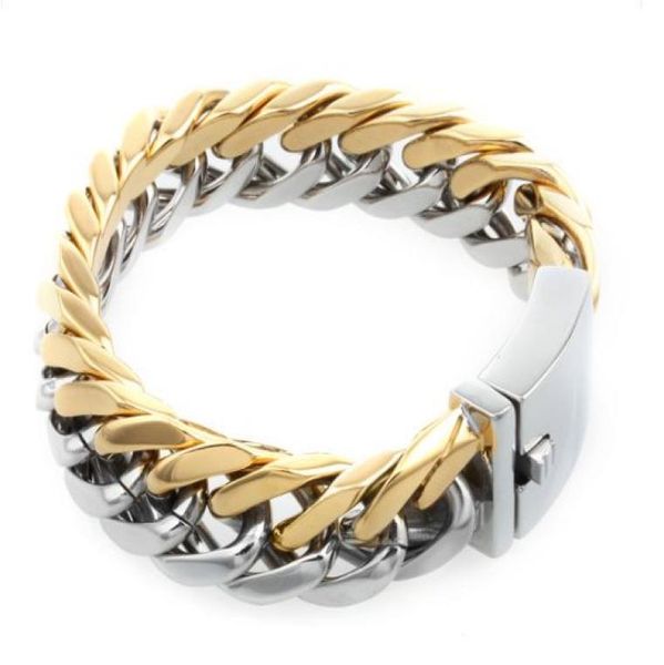 

two tone 120g heavy mens stainless steel cuban curb link bracelet87quotx 18mm7972776, Black