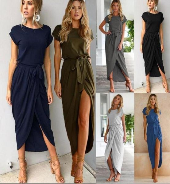 

spring and summer women fashion with short sleeves front fork is irregular slim dress dress maxi dress summer sundress casual9920973, White;black