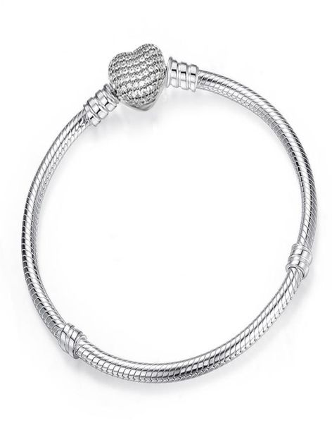 

authentic 925 sterling silver plated bracelet fit bracelet charms heart pave cz bangle european beads silver jewelry for women1106689, Black