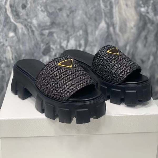 

women serrated roman weaving sandals womens slides thick bottom ultralight fashion sandal platform shoes size 35-41 with box, Black